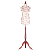 Display Guru Female Uk Size 12/14 Dressmakers Tailors Dummy Mannequin, Brown Flower on Cream Torso Bust With Red Wood Tripod Stand